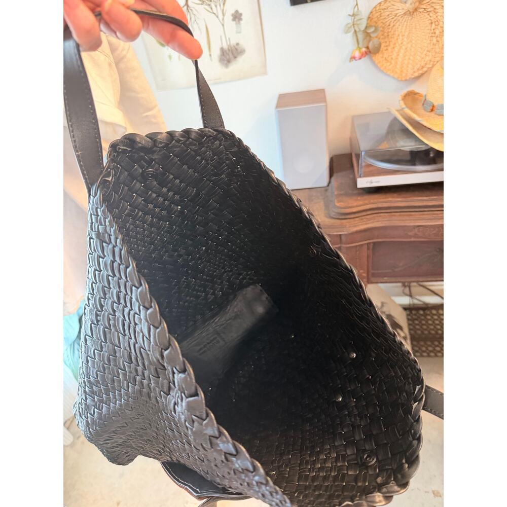 Falor Firenze Woven Leather Tote Bag Black Intrecciato Italian Leather Shopper - Picture 4 of 6